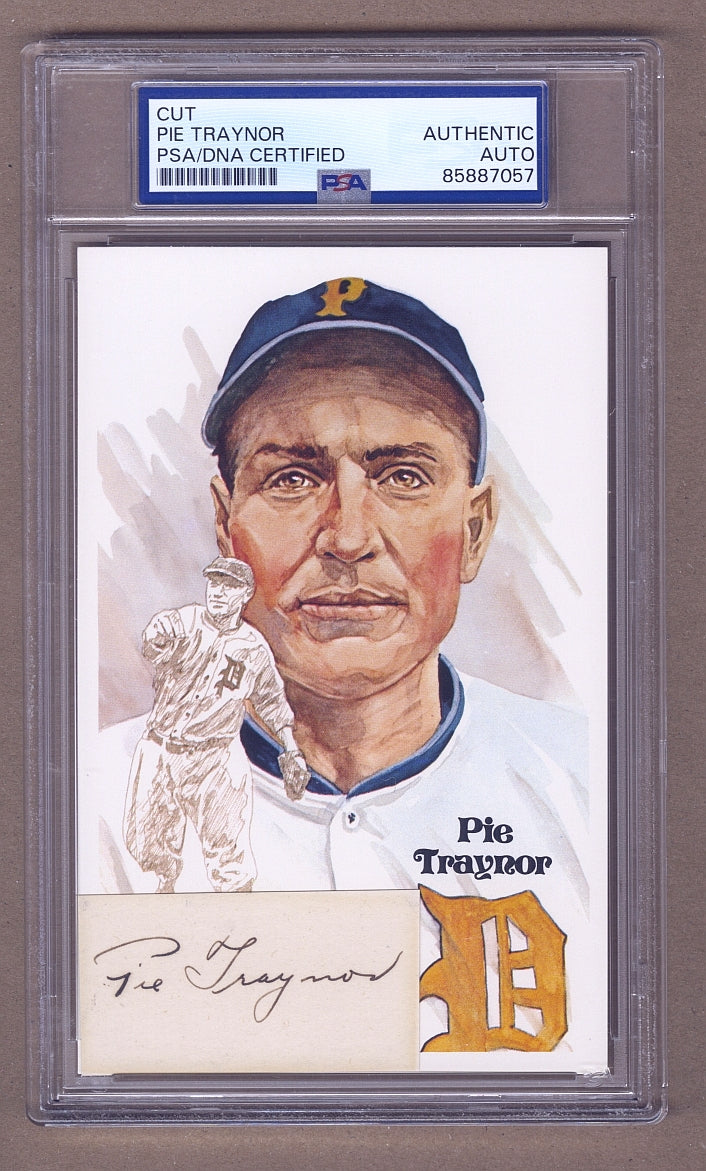 Pie Traynor Signed AUTO 1920s Vintage Cut Signature Perez Steele Postcard Display PSA/DNA