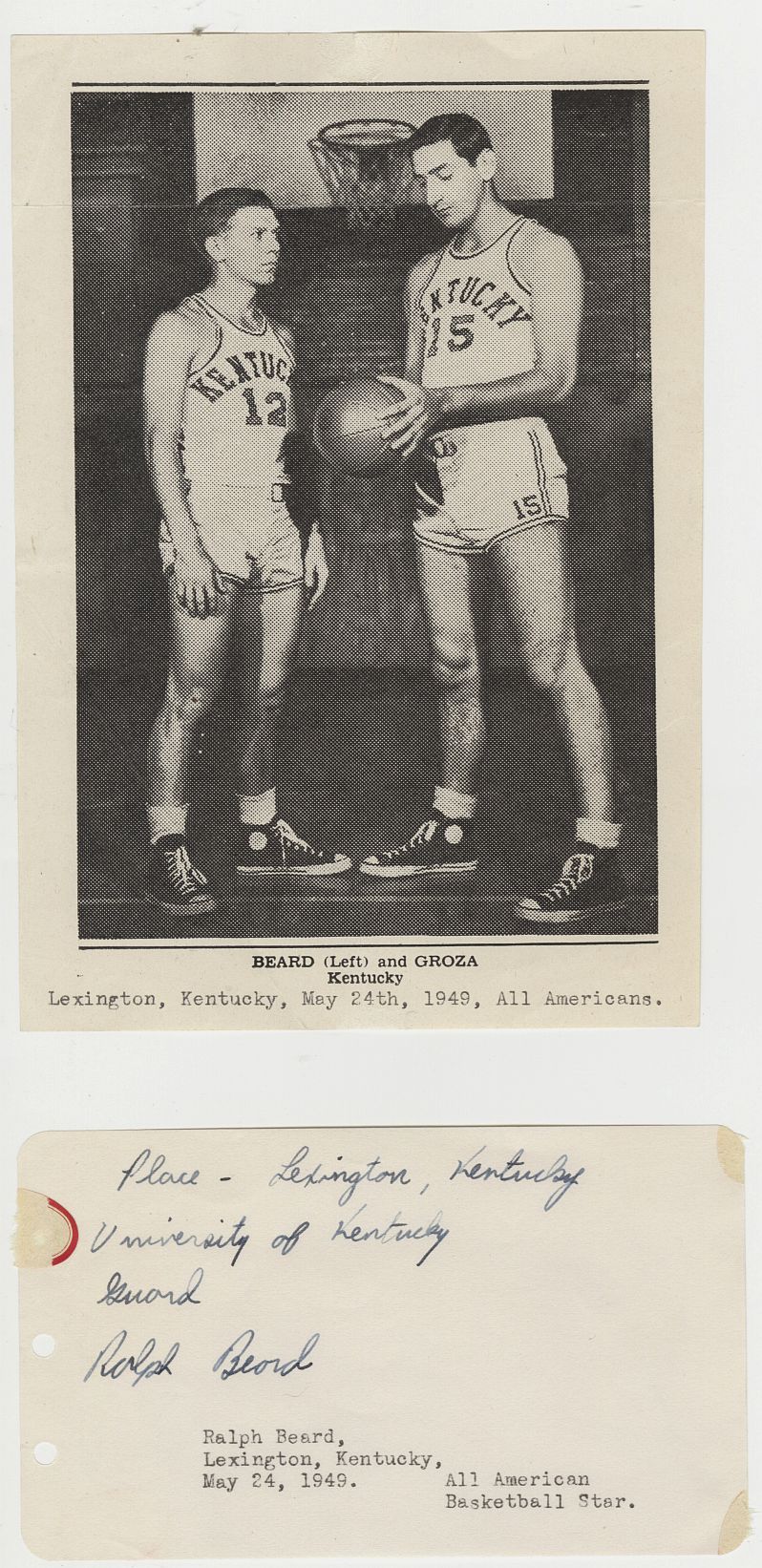 Ralph Beard Signed AUTO 1949 Album Page - Kentucky - Basketball Scandal - 1948 Olympics /w Premium Photo