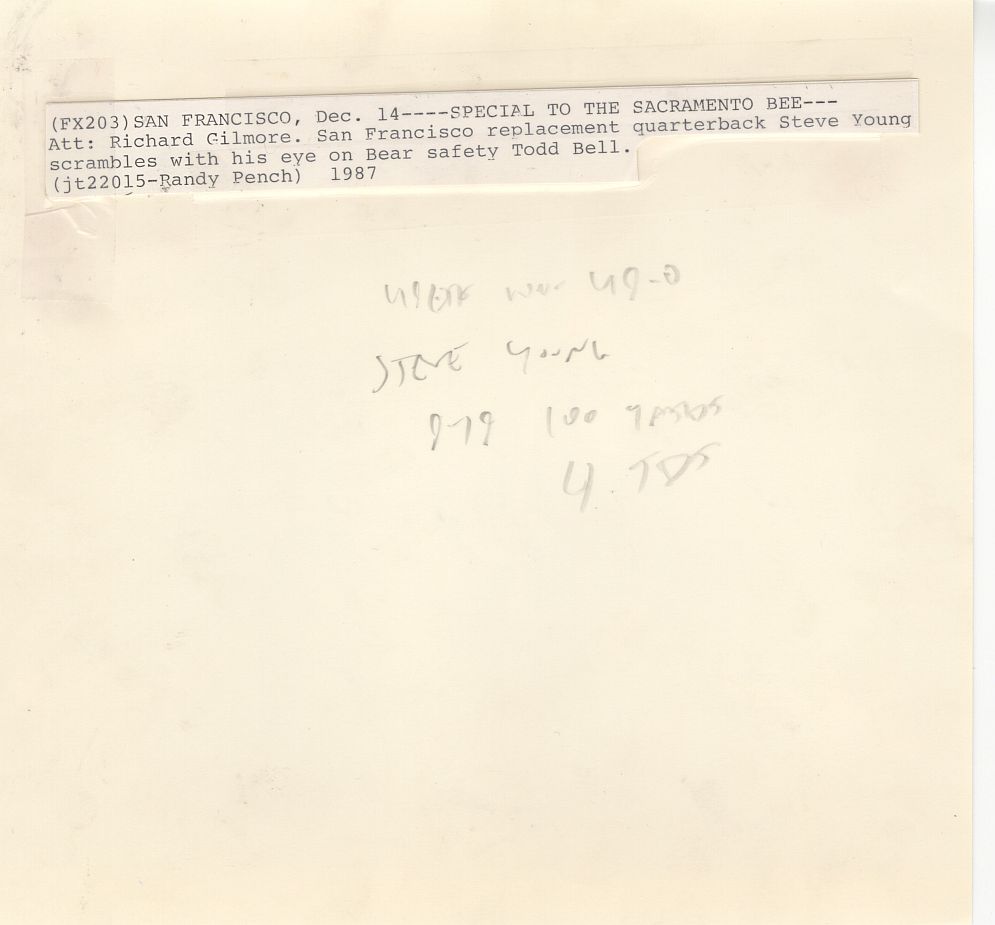 1987 San Francisco 49ers HOF QB Steve Young Throws 4 TDs vs Bears Original TYPE I Proof Photo