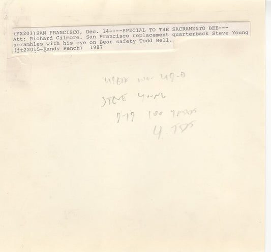 1987 San Francisco 49ers HOF QB Steve Young Throws 4 TDs vs Bears Original TYPE I Proof Photo