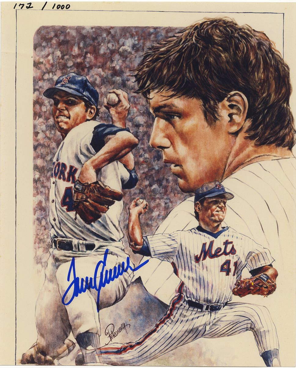Tom Seaver Signed AUTO Pantronella Painting Photo NY Mets Baseball HOF
