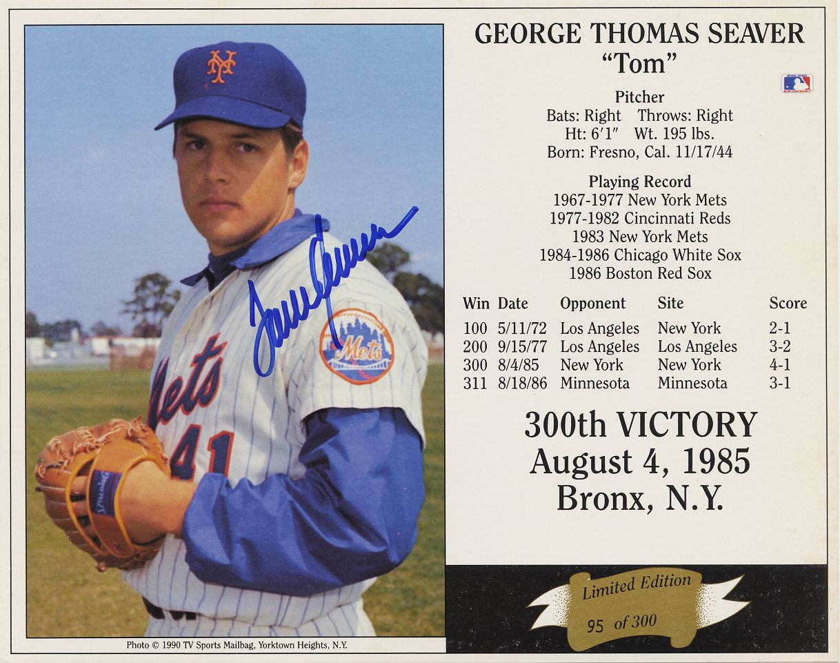 Tom Seaver Signed AUTO 300th Victory Limited Edition New York Mets 300th Win 8x10 Photocard Photo