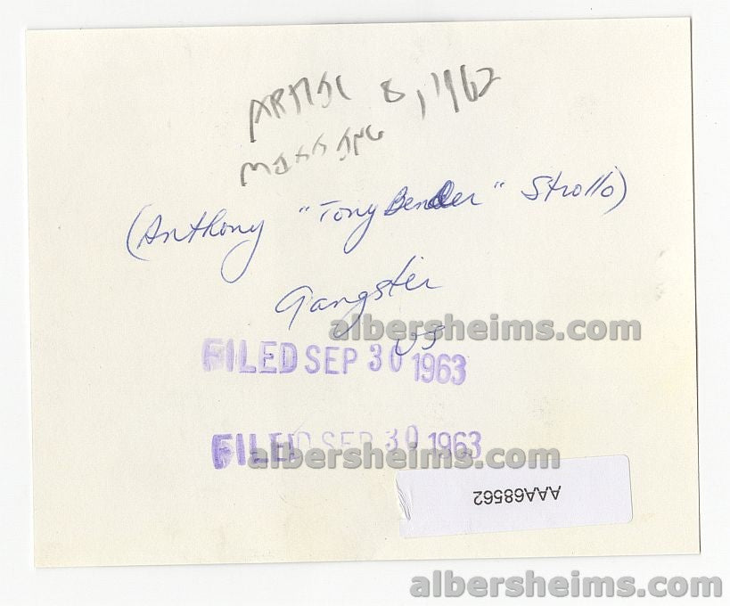 1962 Anthony Strollo AKA Tony Bender Genovese Crime Family Mafia Underboss Goes Missing Original Press Photo
