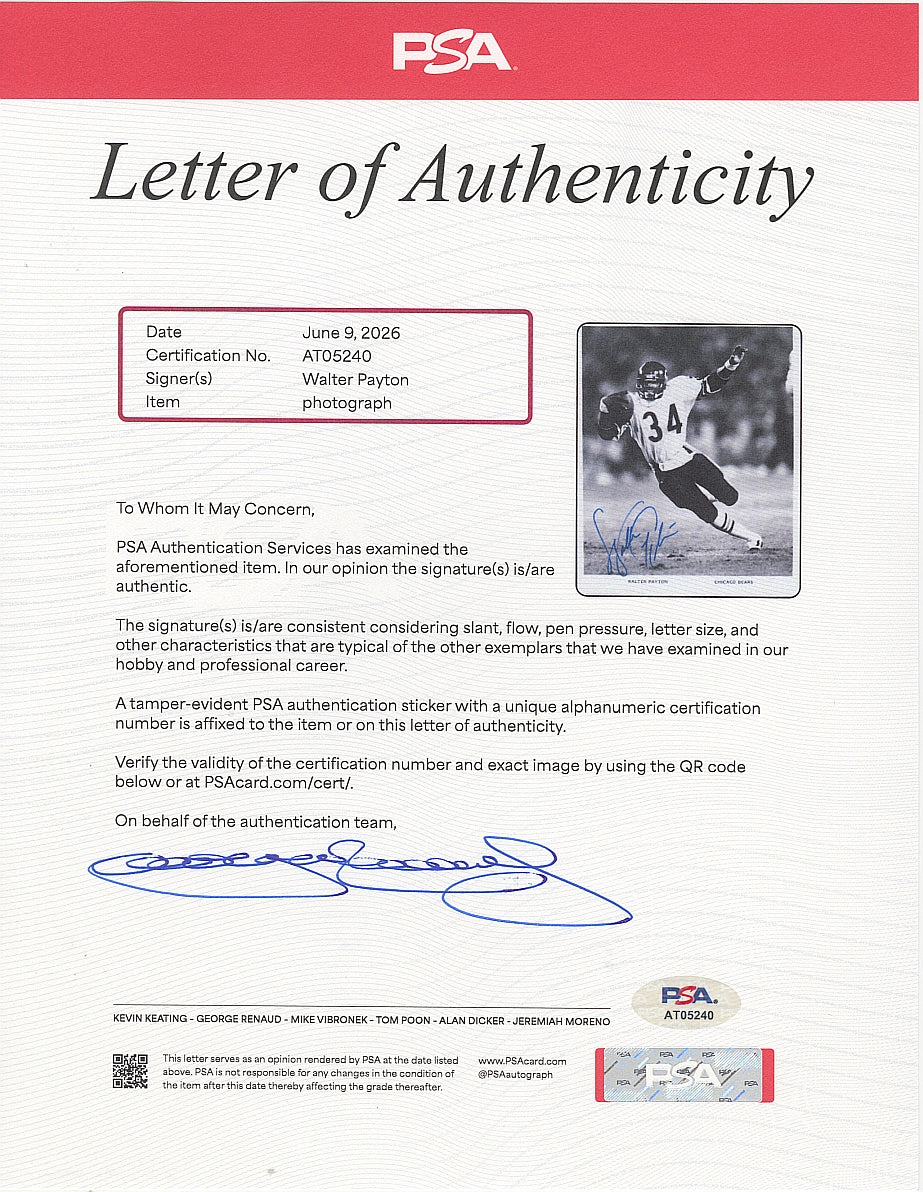 Walter Payton Signed AUTO 8x10 Photo Chicago Bears Pro Football HOF PSA/DNA LOA