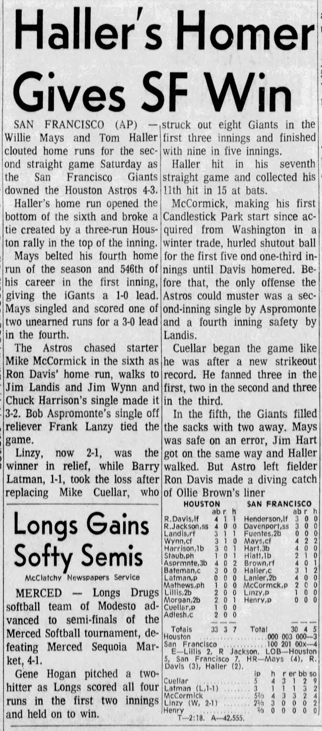 May 13, 1967 SF Giants vs Astros Willie Mays HR #546 Ticket Stub