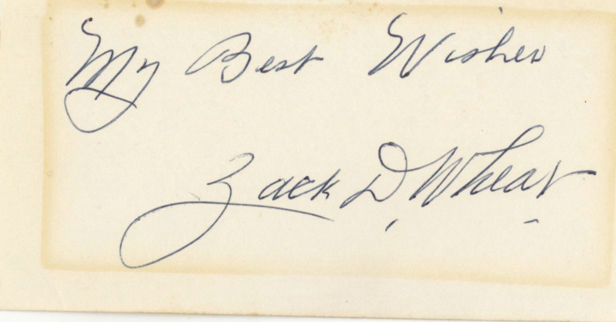 Zack Wheat Signed AUTO 4” x 2” Index Card Brooklyn Dodgers Baseball HOF D.1972