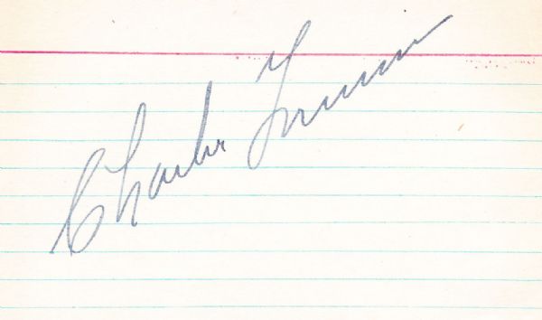 Charlie Grimm signed 3x5 card