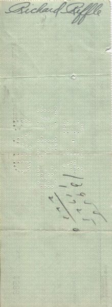 Bert Bell D.1959 HOF signed Eagles payroll check to Dick Riffle D.1981