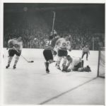 Stan Mikita assists McDonald for Goal on Jacques Plante original 1963 photo