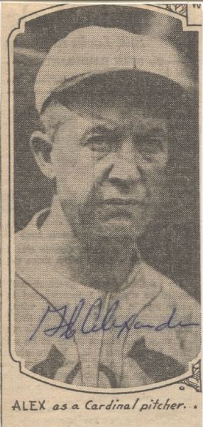 Grover Cleveland Alexander Signed Newspaper Photo – D.1950 HOF
