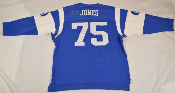Deacon Jones L.A. Rams Blue NFL Throwback Jersey Autographed