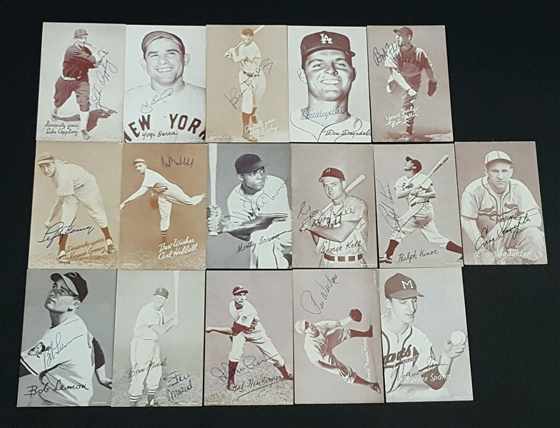 Lot of 16 Signed Deceased Baseball Hall of Fame Vintage Exhibit Cards