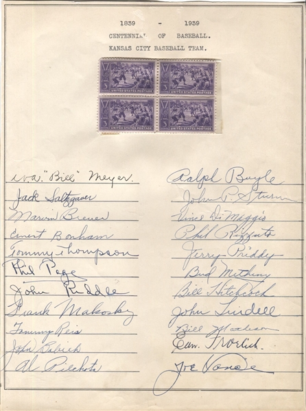 1939 Kansas City Blues (NY Yankees) Signed Team Sheet by 22