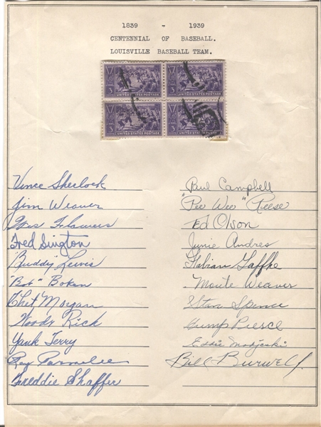 1939 Louisville Colonels (BOS Red Sox) Signed Team Sheet by 21