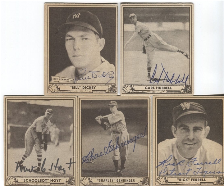 1940 Play Ball Baseball Card Autographed Lot of 5 Deceased HOFers w/ Waite Hoyt