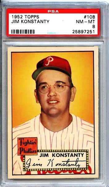 1952 Topps #108 Jim Konstanty PSA 8 NM-MT Philadelphia Phillies Whiz Kids