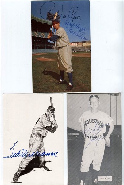 Lot of 3 Deceased Baseball Hall of Fame Signed Postcards – Nellie Fox – Ted Williams