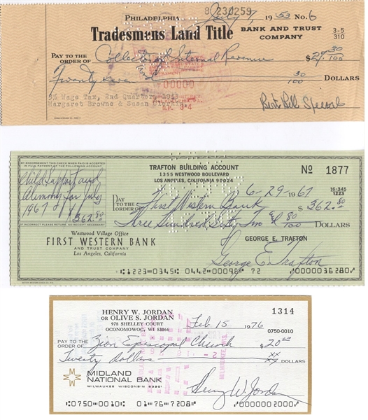Lot of 3 Pro Football HOF Signed checks – Bell – Henry Jordan – George Trafton