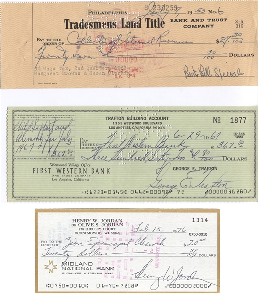 Lot of 3 Pro Football HOF Signed checks – Bell – Henry Jordan – George Trafton