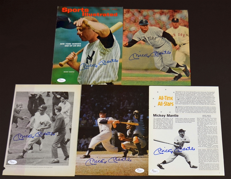 Group of five (5) Autographed Mickey Mantle print photos