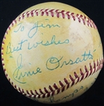 Ernie Orsatti Single Signed Baseball with Gas House Gang Inscription D. 1968