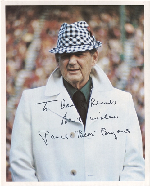 Paul Bear Bryant Signed 8x10 Photo Alabama Crimson Tide