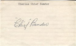 Chief Bender Signed 3x5 Index Card D. 1954 Baseball HOF