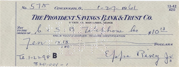 Eppa Rixey Signed Personal Check HOF D. 1963