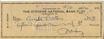 Wilbur Fats Henry Signed Personal Check Pro Football HOF D. 1952