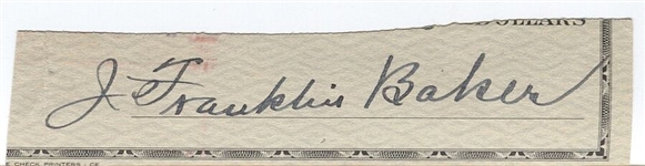 Home Run Baker Cut Check Autograph Signature D. 1963 HOF