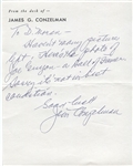 Jimmy Conzelman Signed Handwritten Note Pro Football HOFer D. 1970