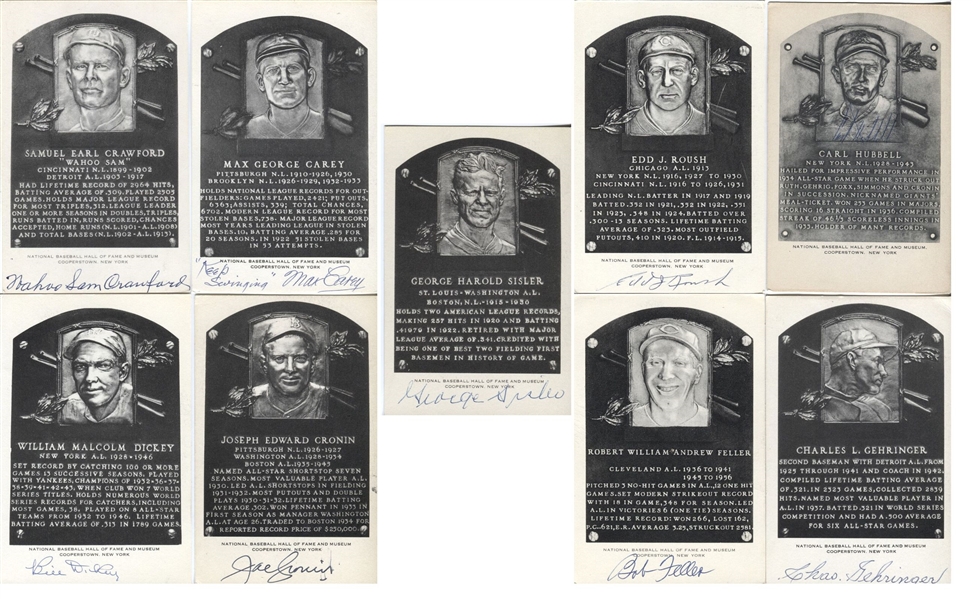 Lot of 9 B&W Signed HOF Plaque Postcards w/ Sam Crawford