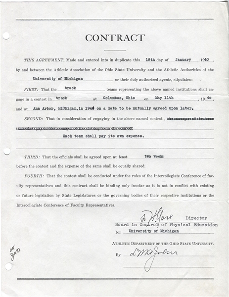 Lynn St. John Ohio State Basketball HOF & Fielding Yost – U of Michigan Signed Document