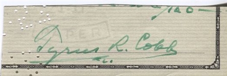 Ty Cobb Signed Check Cut HOF D. 1961