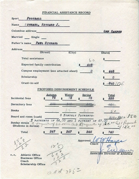 Woody Hayes signed Ohio State football document Circa 1957