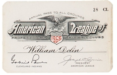 1966 American League Annual Season Pass – Indians – Emmett Ashford Debut – Frank Robinson Triple Crown