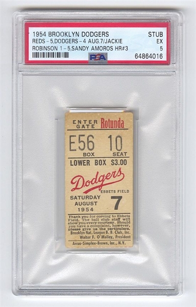 8/8 1954 Brooklyn Dodgers 20 vs Reds 7 Ticket Stub Roy Campanella HR #175 Jackie Robinson PSA 3 Pop 1