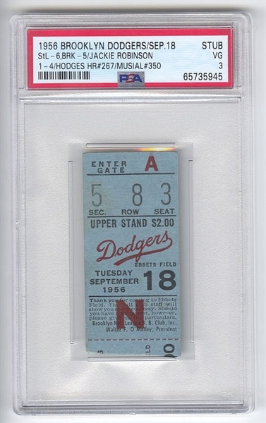1956 Brooklyn Dodgers vs Cardinals 9/18 Gil Hodges HR #267 Stan Musial HR #350 PSA Pop 1