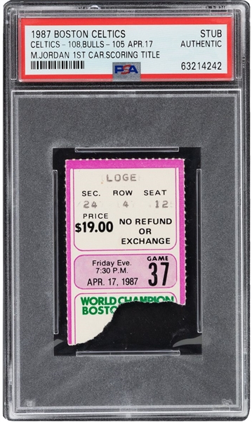 1987 Michael Jordan 1st Career Scoring Title Ticket Stub Celtics vs Bulls PSA Pop 1