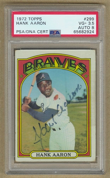1972 Topps #299 Hank Aaron PSA VG + Signed AUTO Grade 8 PSA/DNA Baseball Card 