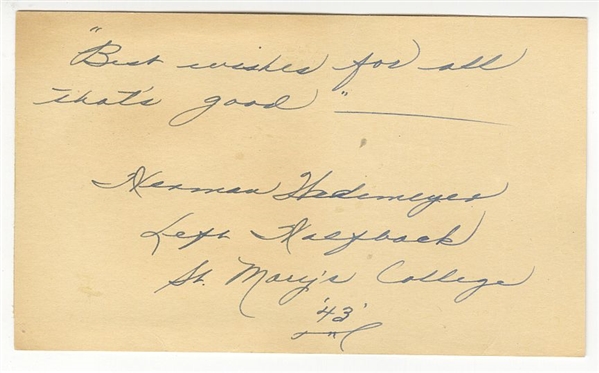 Herman Herm Wedemeyer College FB HOF & Hawaii 5-0 Star Signed AUTO 1943 GPC