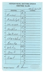 May 31, 1979 NY Yankees Official Batting Order Lineup Card /w Thurman Munson Reggie Jackson 350th HR Game Signed by Bob Lemon JSA COA