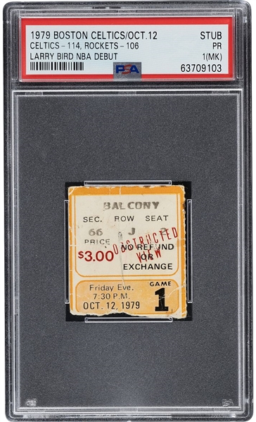 Oct. 12, 1979 - Larry Bird NBA Debut Ticket Stub - Boston Celtics vs. Houston Rockets - PSA 1 MK