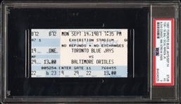 September 14, 1987 Blue Jays 18 Orioles 3 Cal Ripken Jr. 8243 Consecutive Innings Streak Ends Ticket Stub PSA 3