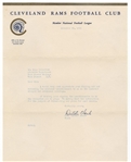 Dutch Clark Signed AUTO typed letter signed on Cleveland Rams letterhead Pro Football HOF