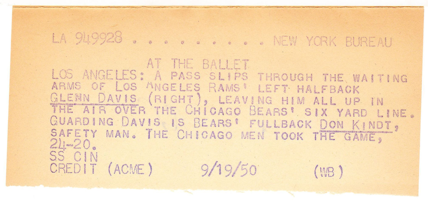 Glenn Davis Heisman Winner 1950 Rams vs Bears original photo