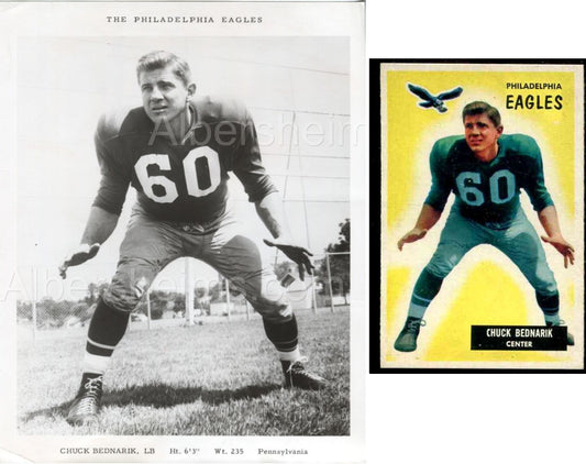 Chuck Bednarik Eagles Pro FB HOFer TYPE I photo used for his 1955 Bowman Football Card