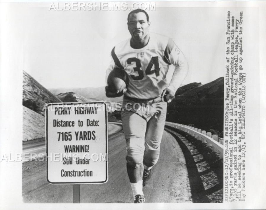 Joe Perry 1959 UPI Photo SF 49ers with Mockup Road Sign Pro Football HOF