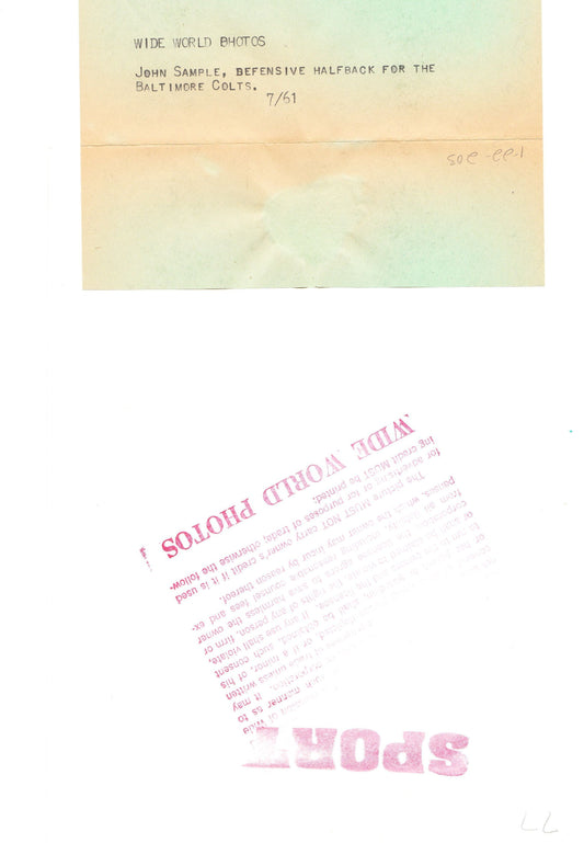 Johnny Sample Baltimore Colts original 1961 photo