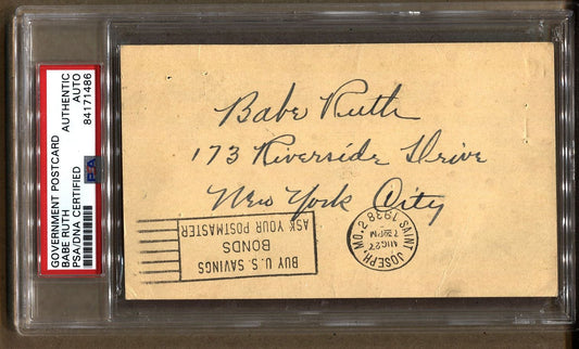Babe Ruth Signed Autographed GPC Government Postcard PSA/DNA
